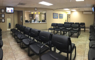 interior of las vegas allergy doctor office waiting room with rows of chairs